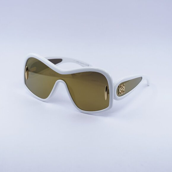 Loewe LW40131I 25G Sunglasses White Shield Frame Brown Gold Mirror Lenses